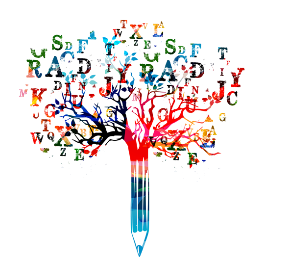 colorful tree image made of a pencil and letters